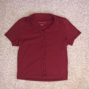 American Eagle Red Collared Crop Top